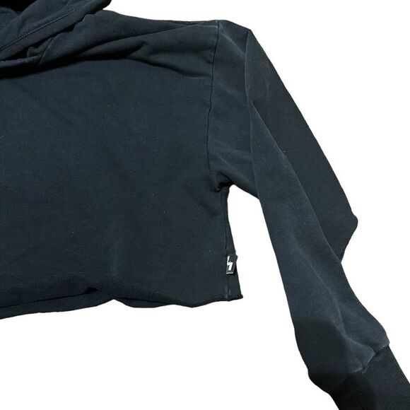 JoyLab Black Hooded Cropped Long Sleeved Casual Relaxed Soft Hoody Sweatshirt - Picture 3 of 8